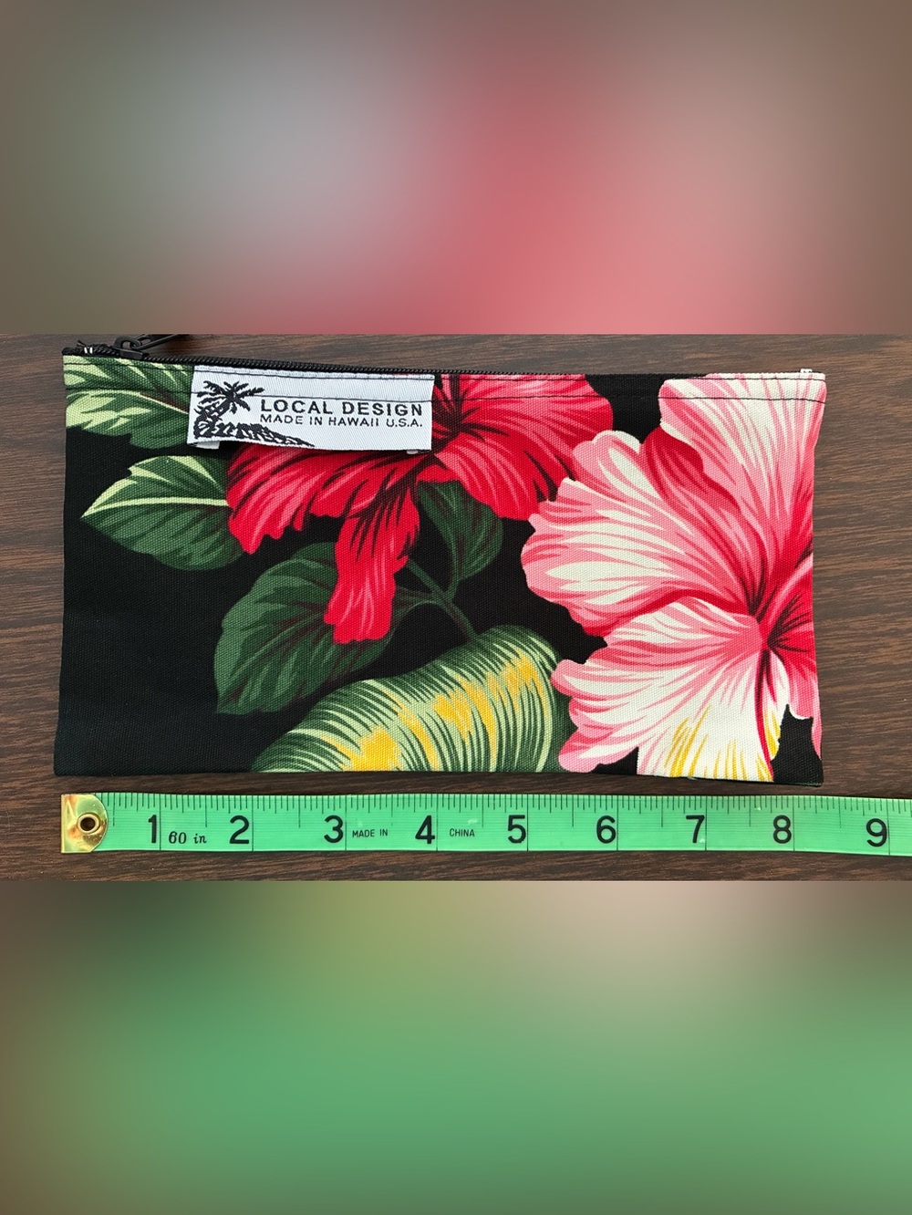 NEW Local Design Made in Hawaii Floral Zippered Pouch in Black, Green, & Pink